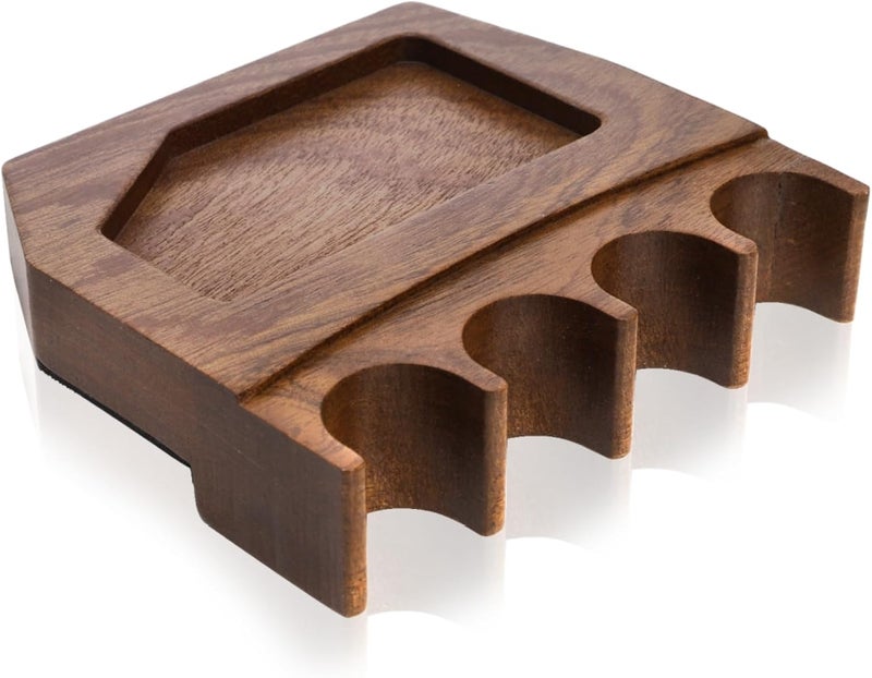 Eorbow 4-Hole Wood Pool Cue Holder, Portable Weighted Billiard Stick Rack, Non-slip Cue Holder Claw with Chalk Holder, Solid Cue Rest with Deepen Notch for Billiard Table Bar Chair - Image 1